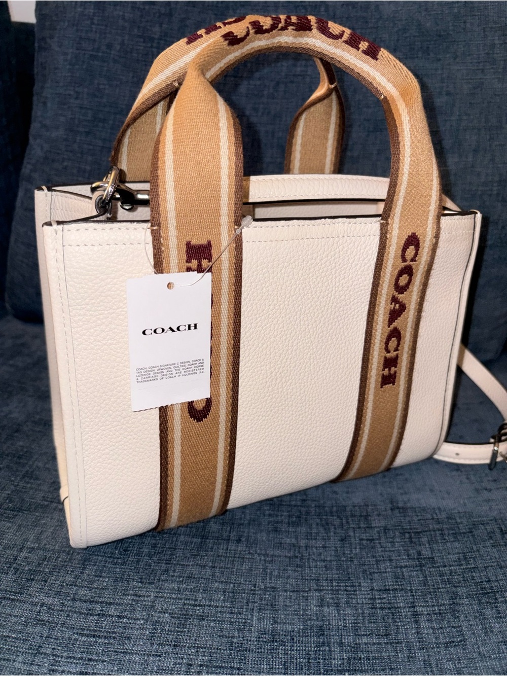 Coach CAR77 Refined Pebbled Leather Smith Tote24 Crossbody Handbag Chalk Multi